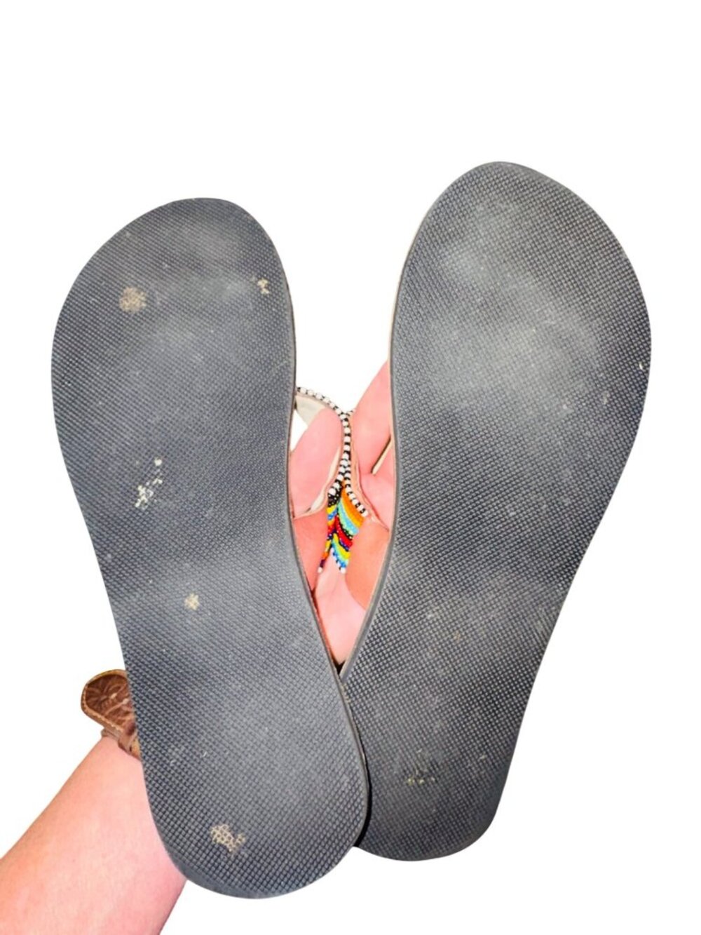 Handmade Boho Hippie Leather Sandals Rainbow Beaded Retro Indie Womens 9 Western - Picture 7 of 8